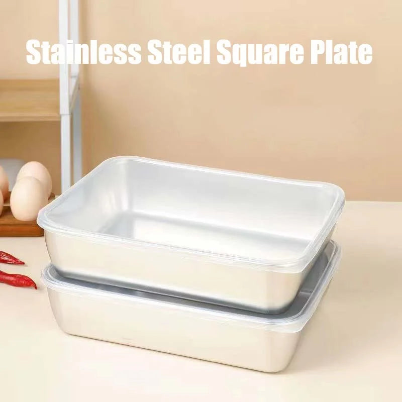 (🔥HOT SALE NOW 49% OFF) - Stainless Steel Square Plate（With Lid）